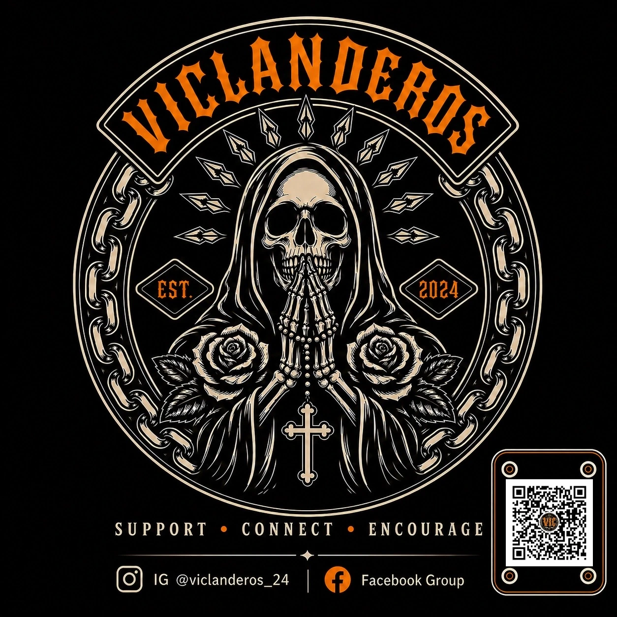 Viclanderos emblem with TikTok QR code